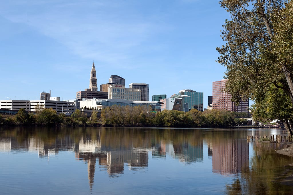 Hartford skyline reflected in the Connecticut River