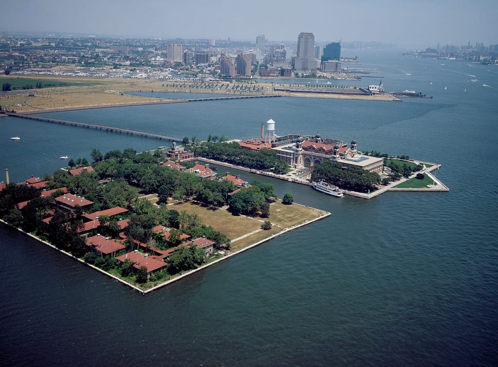 Ellis Island and the Jersey City waterfront viewed from above